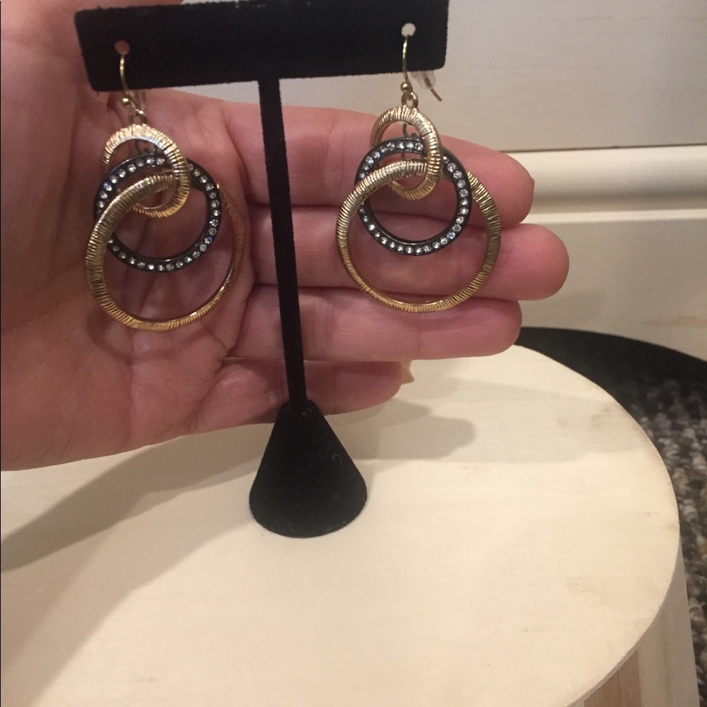 Gold & Silver Rhinestone Hoop Earrings - Picture 3 of 5